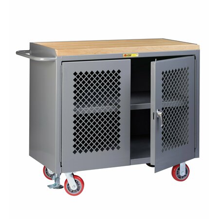 LITTLE GIANT Mobile Bench Cabinet, 36"W, 2 Perf Doors, Center Shelf, Butcher Block MJP32D-2436-FL